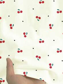 少女樱桃印花休闲圆领短袖T恤，适合日常穿着，夏季百搭