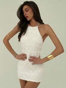 Aloruh Women's Sequin Embellished Mini Dress, Party/Cocktail, Spring/Summer - Apricot - View 6