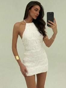 Aloruh Women's Sequin Embellished Mini Dress, Party/Cocktail, Spring/Summer - Apricot - View 7