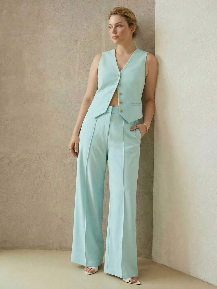 PLUS SIZE WOMEN'S SPRING/SUMMER SINGLE-BREASTED V-NECK WAISTCOAT