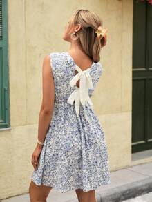 SHEIN Vacation Style Printed Backless Bow Sleeveless Mini Maternity Dress - Multicolor - View 7