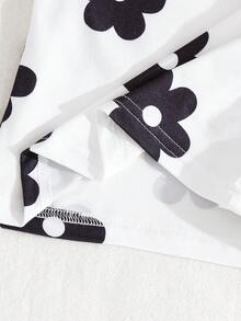 SHEIN 6pcs/Set Baby Girls Newborn Toddler 0-3 Years Spring Summer New Cute Bunny Solid & Striped T-Shirt Shorts Outfit Set - Black - View 8