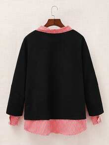 SHEIN CURVE+ Plus Size Women Striped Long Sleeve Casual Patchwork Sweatshirt Winter Fall Autumn - Multicolor - View 2