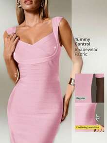 Nuvra Women's Fitted Waist Ribbed Knit Burgundy Midi Bodycon Party Dress - Baby Pink - View 2