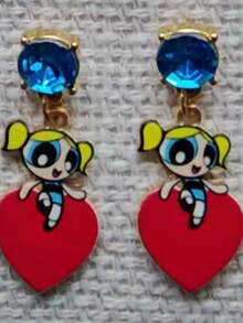 THE POWERPUFF GIRLS X SHEIN 花朵图案锌合金水钻耳钉，心形耳环套装，奢华小众，休闲时尚，适合派对、音乐会、节日等场合。 - 金色 - 查看 8