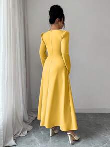 Modelyn Women's Puff Sleeve A-Line Dress - Yellow - View 2