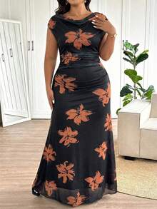 SHEIN Frenchy Plus Size Elegant Tie Dye Print Maxi Fishtail Dress,Formal Dresses For Women - Multicolor - View 6