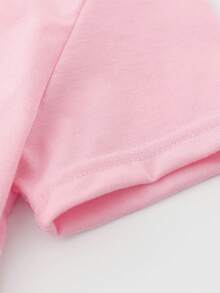 Áo thun ngắn tay cơ bản dành cho bé gái tuổi teen, phong cách thường ngày, sáng tạo, cá tính, tươi mới, tối giản với họa tiết chấm bi, số 67, nơ, trái tim, hoa, ngôi sao, thoải mái, phù hợp cho mùa xuân/hè, không khí lễ tình nhân. - Hồng - Xem 9