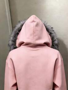 Glimmora Women's Regular Rhinestone Letter Embroidered Long Sleeve Hooded Zip-Up Sweatshirt - Dusty Pink - View 3