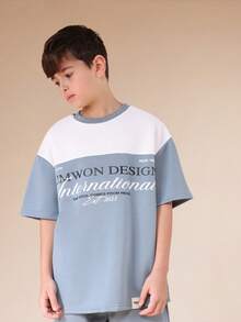 SUMWON 男童设计国际印花短袖T恤和运动短裤套装休闲夏季穿着圆领松紧腰度假装 - 綠色 - 查看 3