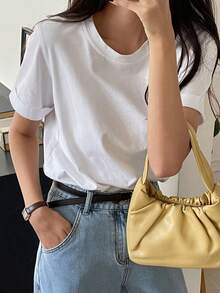 DAZY Camiseta de manga corta blanca de algodón casual, elegante y versátil para mujer, primavera/verano - Blanco - Ver 7