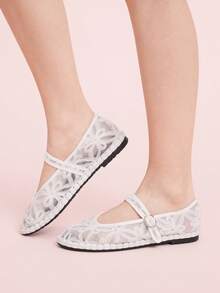 CUCCOO DOLLMOD Women's Casual Versatile Commute Daily 3D Floral Mesh Flats Spring Shoes - White - View 5