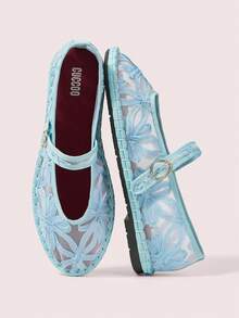 CUCCOO DOLLMOD Women Casual Versatile Commute Daily 3D Floral Mesh Flats - Mint Green - View 1