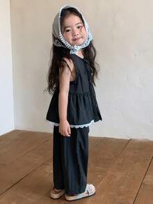 DAZY 2pcs Baby Girls Lace Ruffle Trim Sleeveless Shirt & Pants Set - Grey - View 9