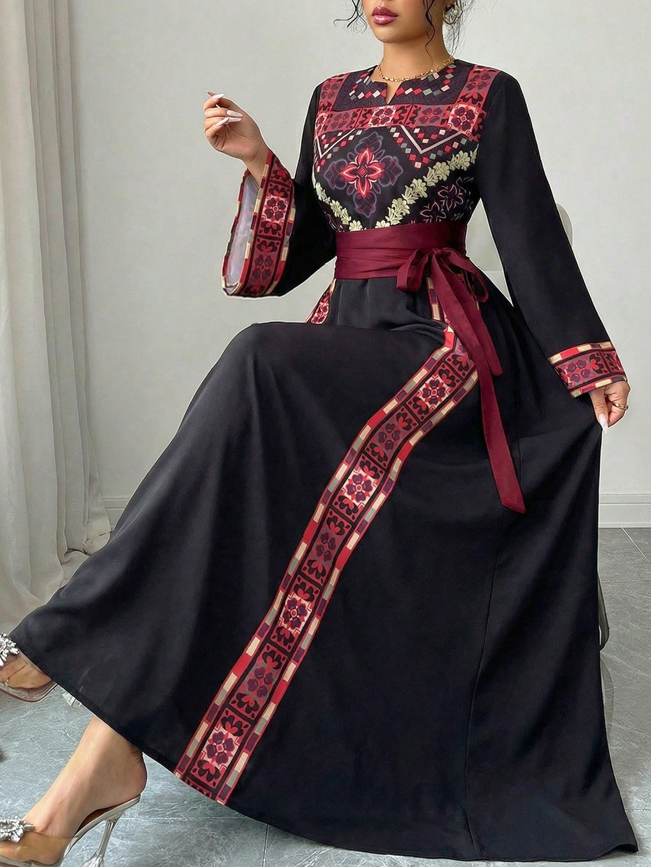 Al Najma رمضان جلابيات قفاطين حزام خصر طباعة رجعية...