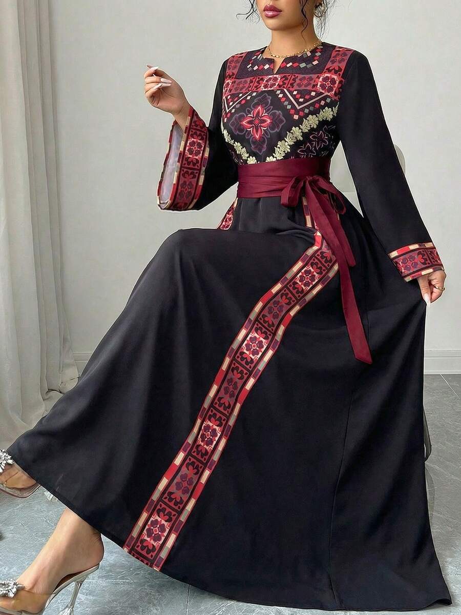 Al Najma 传统复古印花女士腰带，阿拉伯风格长裙 - 彩色 - 查看 1