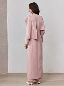 ZEYLAH Long V-Neck Shawl Collar Cinched Waist Fitted Jacket, Spring - Pink - View 5