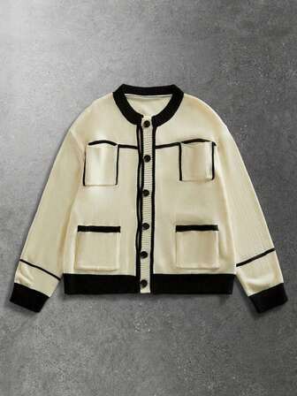 Cardigan a maniche lunghe monopetto con tasche multiple, a contrasto di colore, per uomo, adatto per autunno/inverno