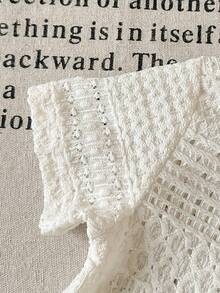 Playful Pals 2pcs Baby Boys Polo Collar Short Sleeve Jacquard Knit Beige Button-Up Top + Elastic Waist Shorts Casual Outfit, Suitable For Summer Outings Or Everyday Wear - Beige - View 5