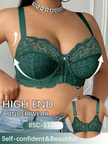 DesireSculpt 1 pieza Sujetador con aros de encaje para mujer de talla grande - Verde militar - Ver 5