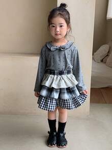 DAZY Toddler Girls' Casual Plaid Korean Style Pleated Ruffle Hem Bottoms - Blue - View 3
