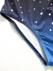 SHEIN 少女休闲运动优雅体操瑜伽高弹力扎染印花露背镂空连体紧身衣 - 黑色 - 查看 5