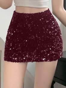 DAZY Women's Solid Color Low Waist Super Short Mini Skirt, All Season - Burgundy - View 3