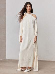 ZEYLAH Romantic Flowy Off-Shoulder Elegant Long Loose Dress, Spring - Beige - View 4