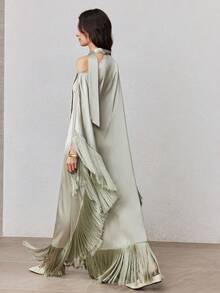 ZEYLAH Loose Flowy Fringed Dress With Asymmetrical Shoulder Tie Straps, Spring - Mint Green - View 3