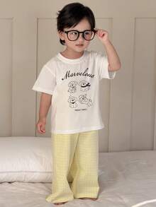 DAZY Toddler Boys' Cartoon Puppy Print Crew Neck 2 Pieces Pajama Set