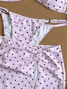 Bonvoyette 3件套女士泳衣比基尼可爱迷你连衣裙沙滩装波点黑粉夏季比基尼，度假优雅比基尼，夏季沙滩装，花园婚礼宾客礼服，优雅女装情人节新年派对度假套装，都市海滩波西米亚风2026春夏沙滩装 - 粉色 - 查看 7