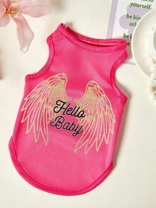 PETSIN 1pc Gold Wing Letter Printed Pet Vest, Breathable And Skin Friendly, Rose Red Style - Hot Pink - View 1