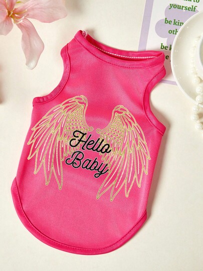 PETSIN 1pc Gold Wing Letter Printed Pet Vest, Breathable And Skin Friendly, Rose Red Style