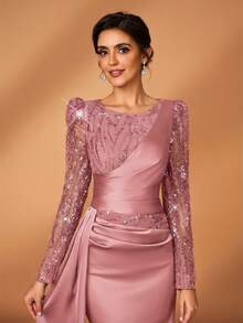 Serin 新娘母亲优雅亮片曳地正式礼服 - 藕粉色 - 查看 5