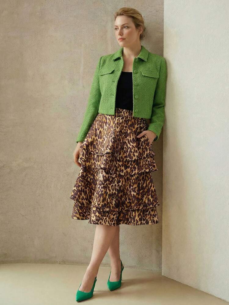 PLUS SIZE ELEGANT TWEED BOXY JACKET