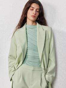 ZEYLAH Camiseta interior de manga larga con malla fruncida ajustada para mujer, primavera - Verde - Ver 6