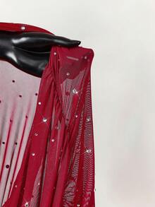 Amplova Đầm dự tiệc ôm sát không tay, hở lưng, đính đá lấp lánh - Đỏ - Xem 6