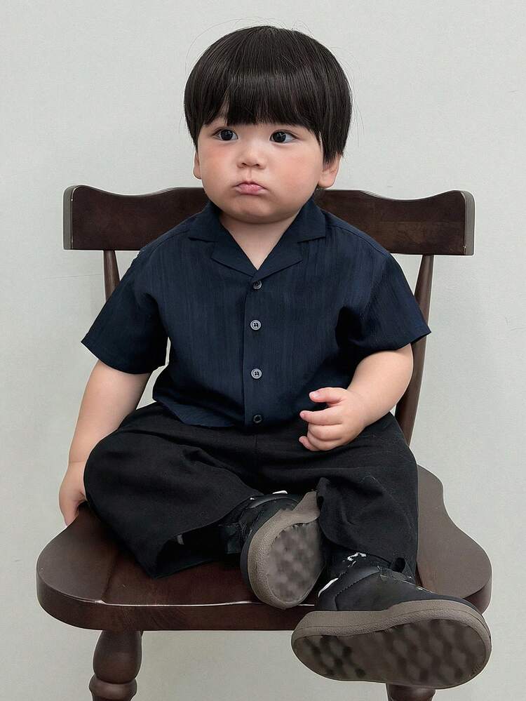 Toddler Boys' Casual Solid Color Polo Collar Short Sleeve Top, Summer