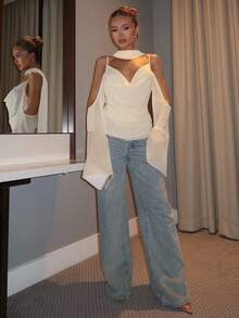 Glamine Charm 2025 优雅纯色雪纺吊带背心 - 米色 - 查看 6
