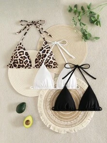 Swim Vcay Summer Springbreak New Sexy & Elegant Halter Neck 3-Piece Swimwear Set, Suitable For Beach, Pool Party - Multicolor - View 1