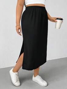 SHEIN Essnce Váy đen xẻ cao thời trang mùa xuân/hè cho nữ, thoải mái, đa năng, tôn dáng, chất liệu vải có họa tiết, chất liệu mềm mại, kiểu dáng đơn giản, váy đen xẻ tà mùa hè kiểu châu Âu, váy dài xẻ tà cho nữ, váy xẻ đùi, váy che phủ màu đen, váy mùa xuân cho nữ, váy mùa xuân cho nữ - màu đen - Xem 5