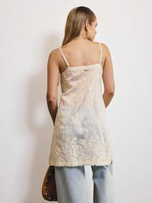 Aralina Women's Casual Elegant Thin Strap Sheer Lace Long Top Party Dresses Perfect For Going Out Outfits Christmas New Years And Thanksgiving Outfits - Apricot - View 2