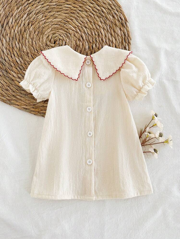 Vintaside Kids 新生女宝宝花卉刺绣连衣裙，乡村风格时尚优雅百搭可爱，舒适柔软面料，春夏款 - 杏色 - 查看 2