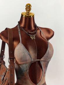 Amplova Women's Tie-Dye Print Halter Neck Jumpsuit, Sexy & Avant-Garde For Vacation, Retro & Cute With Ruffle Hem - Multicolor - View 7