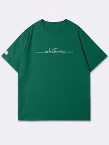 Manfinity Homme 男士极简印花圆领短袖T恤 - 墨綠色 - 查看 2