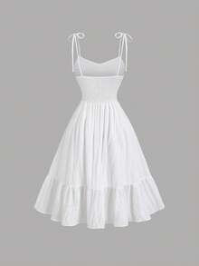 SHEIN Sweetro Women's Summer New Stylish Youthful Pleated Texture Tie-Up Bow A-Line Camisole Dress - White - View 2
