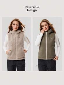 OutZeal 女士户外保暖背心夹克 冬季徒步露营防水保暖带口袋拉链连帽夹克 - 棕色 - 查看 2