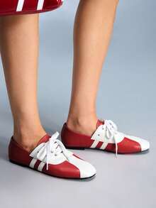 CUCCOO GRLICON Women's Lace-Up Contrast Color Casual Flat Loafers Valentine's Day - Multicolor - View 3