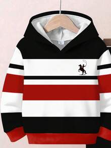 2pcs/Set Boys Casual Loose Graphic Hoodie & Sweatpants Set, Rider Print Colorblock Pullover Outfit, Suitable For Autumn/Winter - Multicolor - View 4