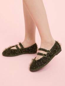 CUCCOO DOLLMOD 女士经典舒适玛丽珍平底鞋，酒红色，亮面，优雅，适合圣诞节、感恩节派对 - 橄欖綠 - 查看 7